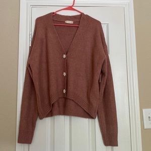 alter’d state pink cardigan with flower buttons